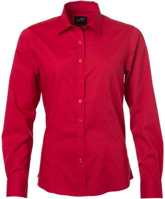 Foto: James and nicholson dames dames poplin shirt met lange mouwen rood 