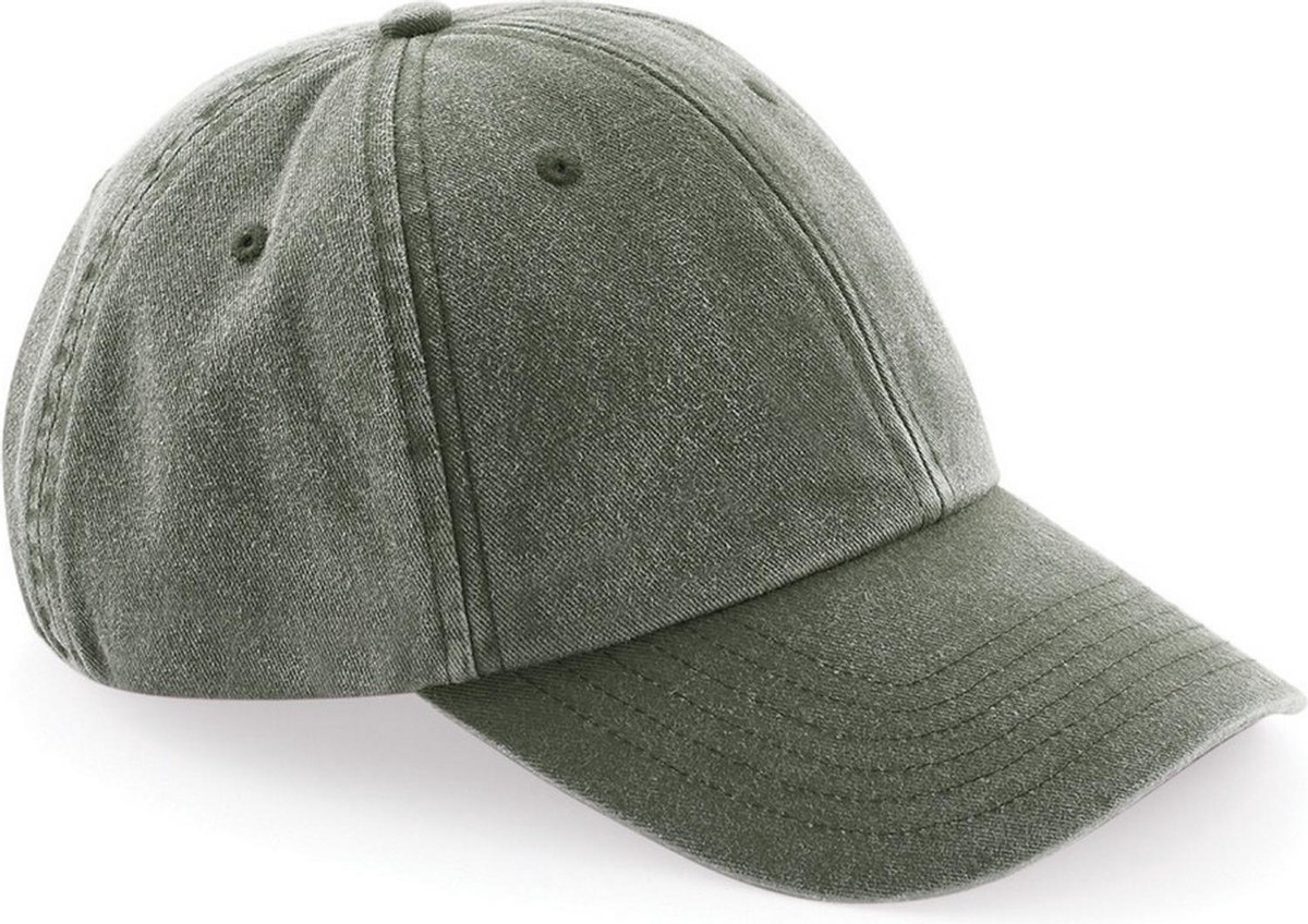 Beechfield Unisex Laag Profiel Vintage Denim-Look Cap (Pakket van 2) (Vintage Olijf)