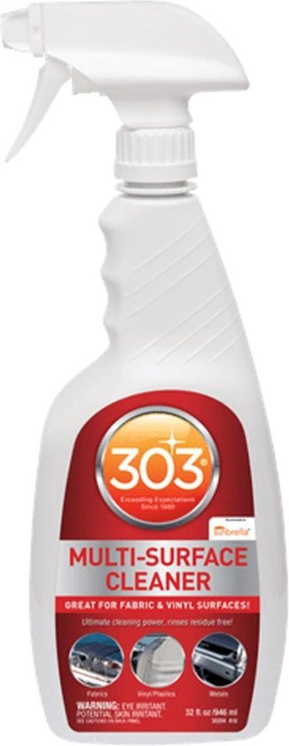 303 Multi-Surface Cleaner sprayfles, 946 ml. Wit met oranje en rood label.