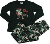 Fun2wear - Kinder/tiener- Dinosaurus - pyjama - Khaki - maat 170/176