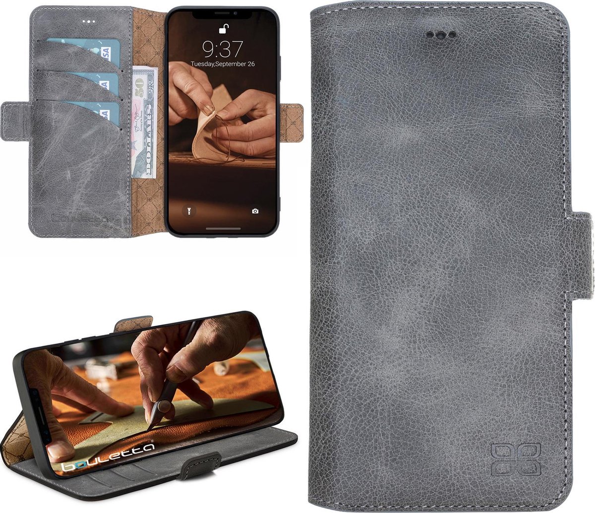 Bouletta geschikt voor iPhone 12 Pro Max lederen BookCase hoesje - Marble Grey