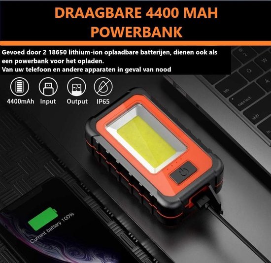 Stijg tweeling Reproduceren Draagbare LED-werklamp - Power Bank 4400 MaH - Bouwlamp - Oplaadbaar -  Waterdicht - ... | bol.com