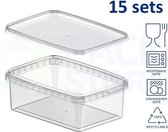 15 x récipients en plastique rectangulaires - 425 ml - transparent avec couvercle - convient au congélateur, au micro-ondes et au lave-vaisselle - directement d'un fabricant néerlandais
