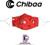 Chibaa - JS2DEAL - Kerst Thema Rood - Katoenen Mondkapje Wasbaar Herbruikbaar Mondmasker met 1 vervangbare PM2.5 Filter