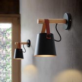 Wandlampen Set van 2  - Modern - Voor Binnen - E27 Fitting - Hout - Leder -Zwart -Kamer -Keuken-Hal -Slaapkamer