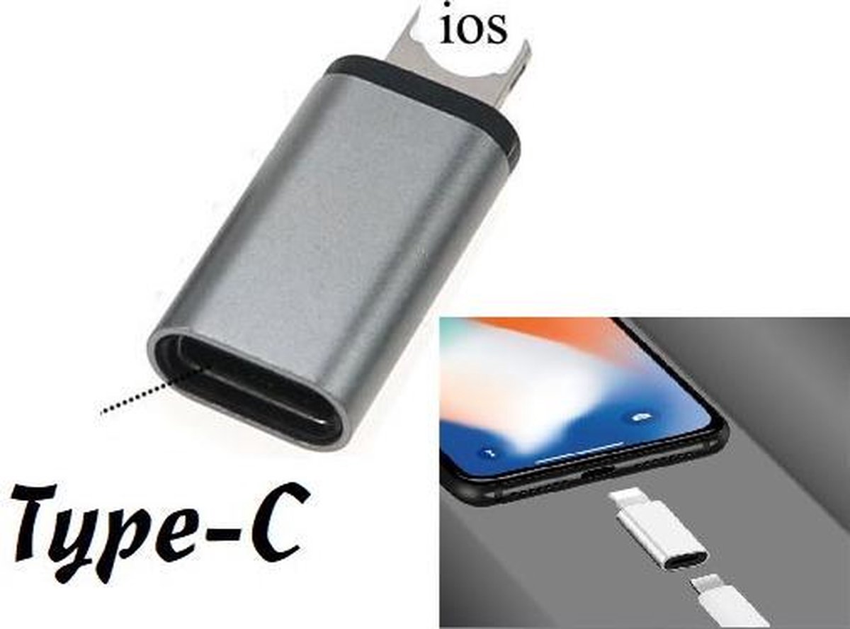 Usb C Vrouwelijke Naar Ios Mannelijke Grijs Adapter Voor Telefoon X Type-C Om 8pin Opladen Sync Charger Kabel
