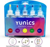 YUNICS® Tie Dye Kit - M - 5 kleuren -120ML - Tie Dye Set - Tie Dye Verf - Textielverf - Complete Set - Inclusief Elastieken & Handschoenen - Inclusief Nederlandstalige Handleiding - Rood, Vio