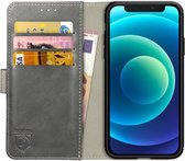 Rosso Element Book Case Wallet Hoesje Geschikt voor Apple iPhone 12 Mini | Portemonnee | 3 Pasjes | Magneetsluiting | Stand Functie | Grijs