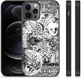 Silicone Back Case Geschikt voor iPhone 12 Pro Max Telefoon Hoesje met Zwarte rand Skulls Angel