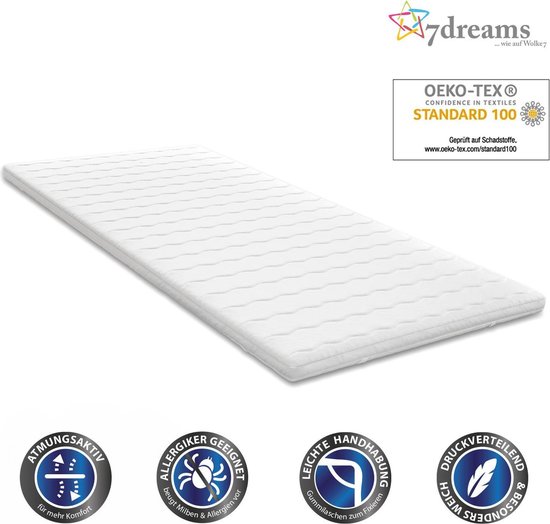 7dreams® topdekmatras met visco-elastische koudschuimvulling - 140 x 200 x 4,5 cm - matrashoes, matrasbeschermer orthopedisch met memory foam effect