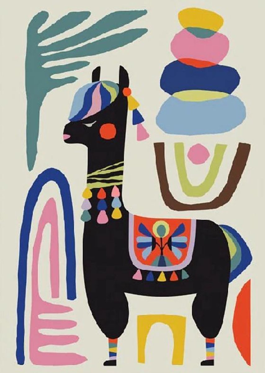 Allernieuwste Canvas Schilderij Lama Minimalistisch - Poster - Kunst - Dieren - 50 x 70 cm - Kleur