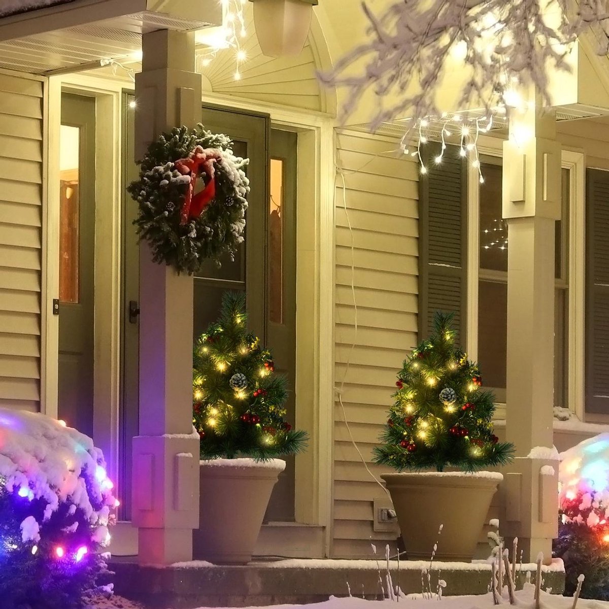 Kunstkerstboom met verlichting en decoratie - Set van 2 - Kerstboom met lampjes - Kerstballen - Kerstversiering - Binnen/Buiten – foto 2
