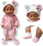 Poppenkleding meisje - Geschikt voor oa Baby Born - Roze- Kitten - Huispak - Poppenkleertjes 43 cm - Onesie