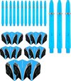 Afbeelding van het spelletje ABCDarts Tribal Dart Flights - Edgeglow Dart Shafts Medium -  Cyan Blauw - 5 sets