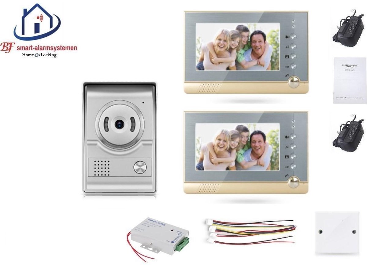 Home-Locking videofoon met 2 binnen panelen en elektro box 12VDC voor aansluiting elektrisch slot.DBF-DT-2208-1E-2