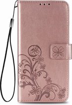 Klavertje vier roze agenda wallet case hoesje Telefoonhoesje geschikt voor Samsung Galaxy A42 5G