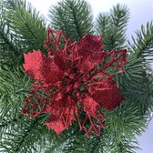 Kerst | Kerstboom decoratie | Ornament | Glitter | Bloem | 5 stuks | Rood