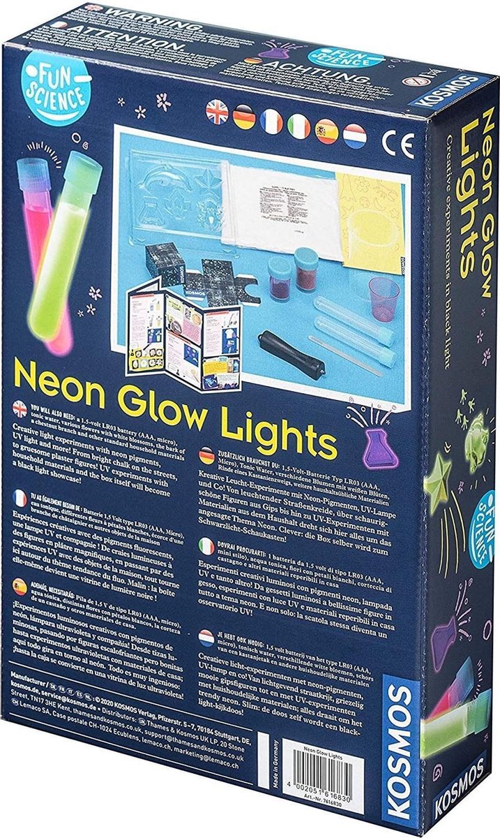 KOSMOS Neon Glow Lights - Experimente met UV-Licht - Maak Neonverf, Gipsfiguren en Lichtgevende Kunstwerken - Inclusief UV-Lamp - Creatieve STEM Experimenteerset - Vanaf 8 Jaar — afbeelding 12