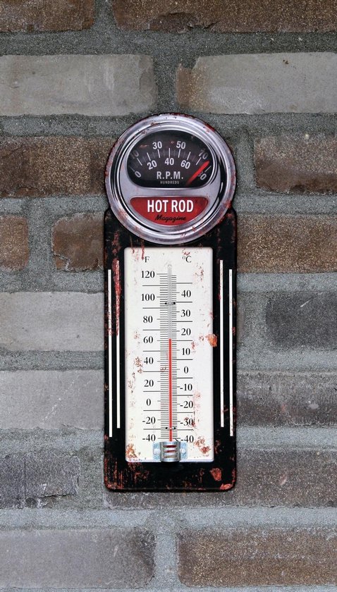 Signs-USA - Thermomètre - Voiture Hot Rod - version patinée - 10,5 x 1 x 30  cm