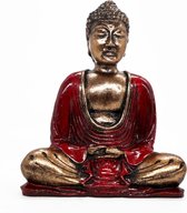 Boeddha Beeld - Rood & Goud - Handgeschilderd - 15x10x6cm