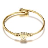 24/7 Jewelry Collection Hart Armband met Letter - Bangle - Initiaal - Goudkleurig - Letter Q