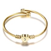 24/7 Jewelry Collection Hart Armband met Letter - Bangle - Initiaal - Goudkleurig - Letter S