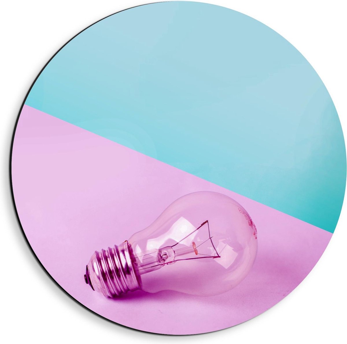 Dibond Wandcirkel - Paarse Gloeilamp - 40x40cm Foto op Aluminium Wandcirkel (met ophangsys