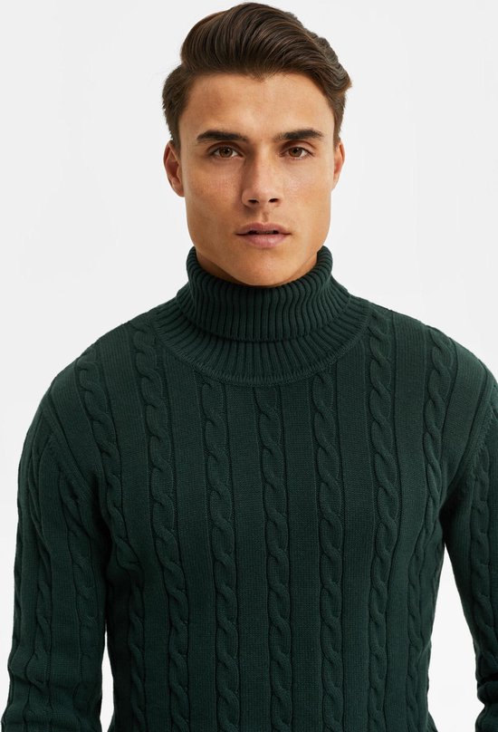 WE Fashion Heren gebreide kabeltrui met kol Maat XL bol
