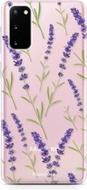 Fooncase Hoesje Geschikt voor Samsung Galaxy S20 - Shockproof Case - Back Cover / Soft Case - Purple Flower / Paarse bloemen