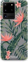 Fooncase Hoesje Geschikt voor Samsung Galaxy S20 Ultra - Shockproof Case - Back Cover / Soft Case - Tropical Desire / Bladeren / Roze