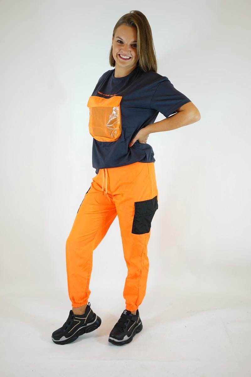 La Pèra Oranje cargobroek met zwarte zakken Stoere fashion broek met  elastische band -... | bol.