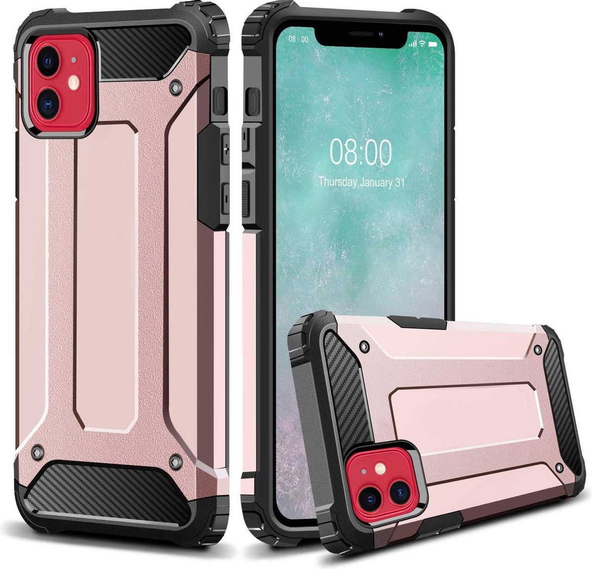 iPhone 12 PRO MAX anti shock back cover - heavy duty hoesje - hybrid military grade armor case- rugged anti schok hoes - ROZE - EPICMOBILE