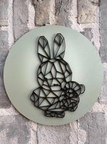 Muurcirkel / konijn / grijsgroen / 3D / muurdecoratie