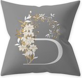 Grijze Kussenhoes met Bloemen en Letter B (500182)