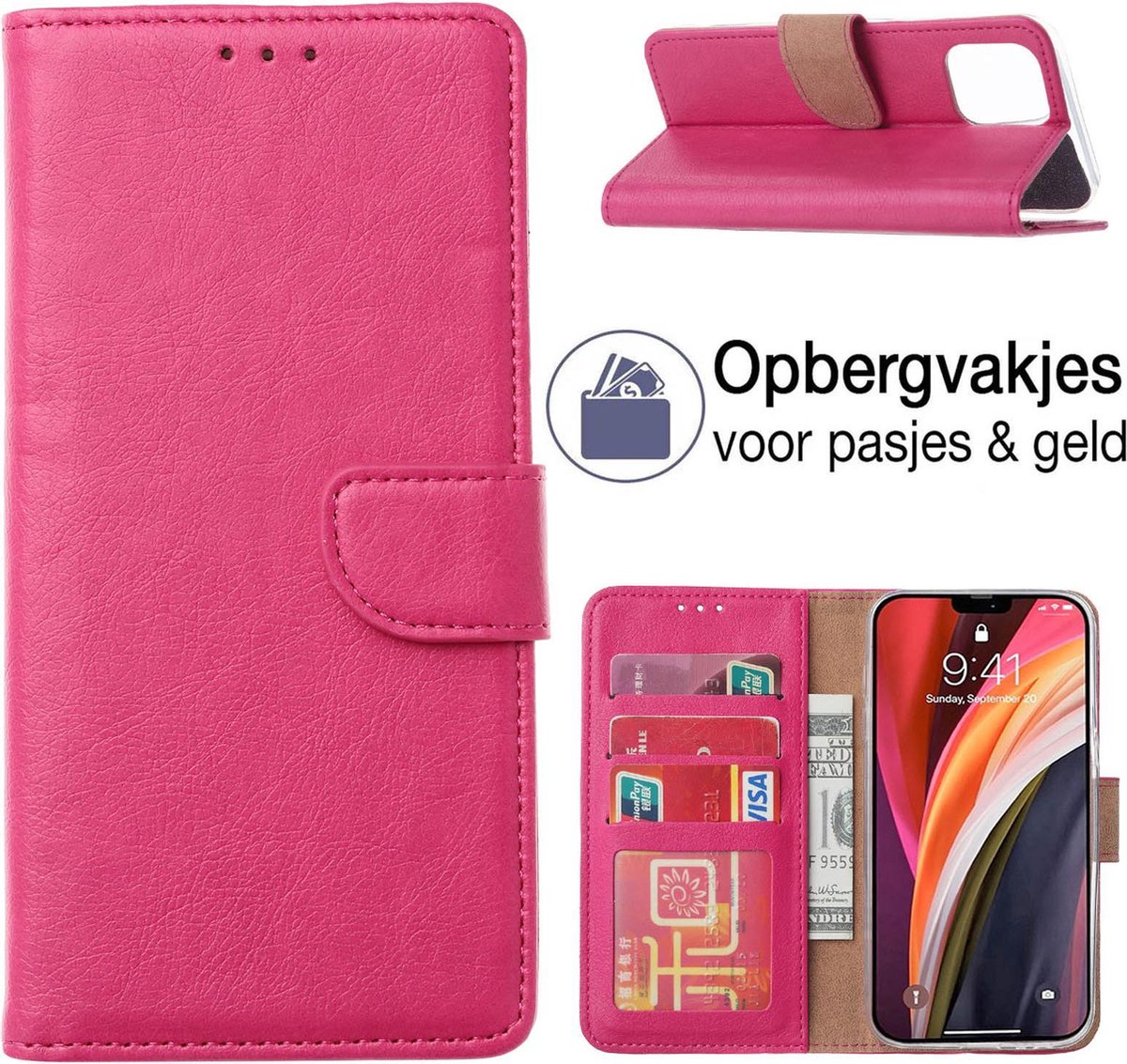 iPhone 12 PRO MAX book case - book cover - portemonnee hoesje - book hoesje wallet case - ROZE - EPICMOBILE