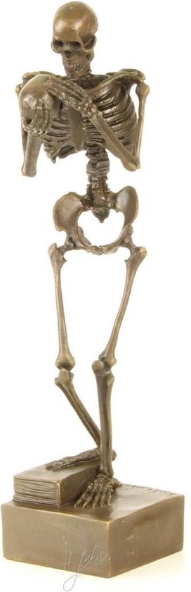 Skelet met schedel in handen - Bronzen beeldje - Sculptuur - 28,4 cm hoog