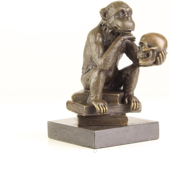 Bronzen beeld Ape with Skull - Bronzen beeldje - Hugo Rheinhold - 14,3 cm hoog