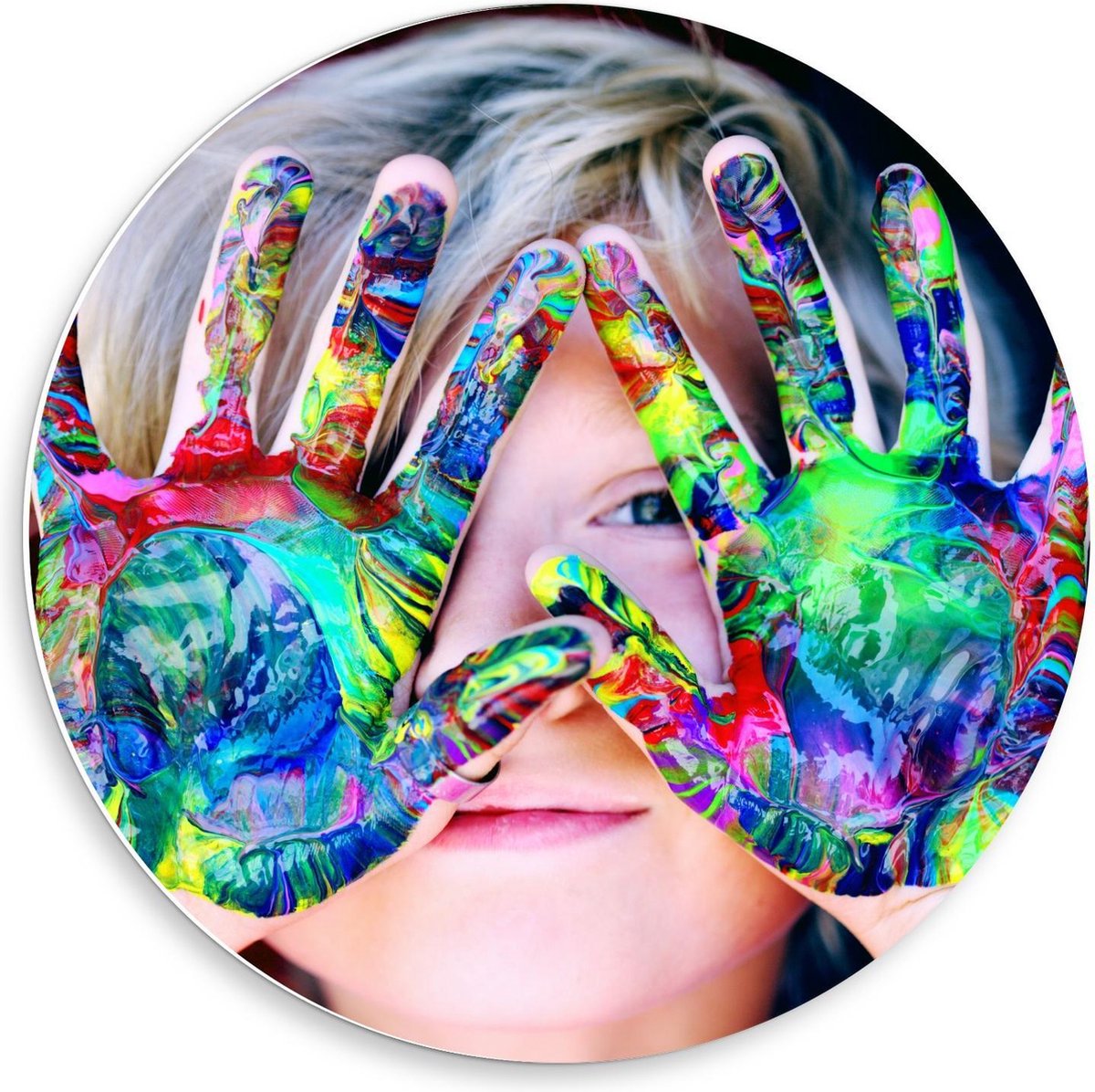 KuijsFotoprint - Schilderij - Kindje Met Verf Handjes - Multicolor - 50 X 50 Cm