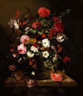 Schilderij - Abraham van Beyeren, Bloemstilleven met een horloge, Reproductie