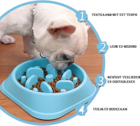 Anti Schrok Voerbak Hond – Eat Slow Feeder – Antischrok– Slowfeeder Bak - Blauw - 20CM