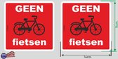 Geen fietsen plaatsen (NL) 2 stickers van 14x14 cm.