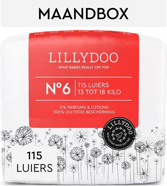 LILLYDOO luiers - Maat 6 (13-18 kg) - 115 Stuks - Maandbox