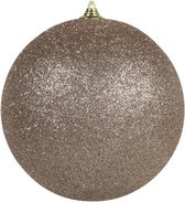1x stuks Champagne grote glitter kerstballen 18 cm - hangdecoratie / boomversiering glitter kerstballen