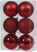 6x Rode kunststof kerstballen 8 cm - Glans/mat/glitter - Onbreekbare plastic kerstballen rood