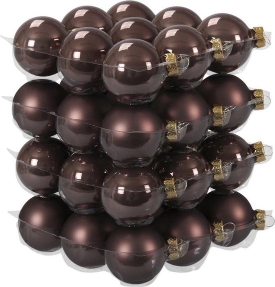 36x Donkerbruine glazen kerstballen 4 cm mat/glans