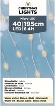 Draadverlichting zilverdraad 40 warm witte lampjes - 1195 cm - Kerstverlichting lichtsnoeren op batterijen