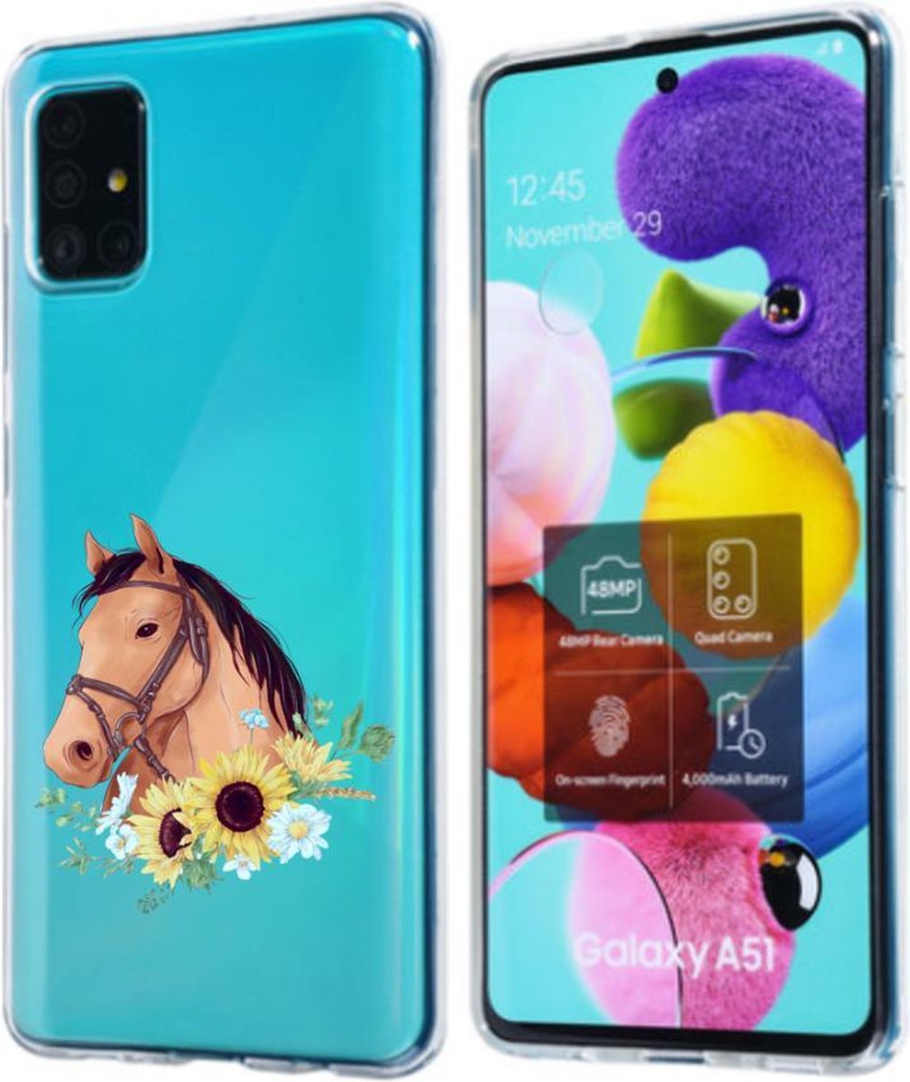 Samsung Galaxy A51 Transparant siliconen hoesje paard met bloemen