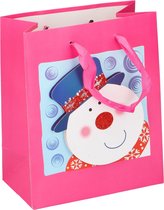 Christmas Gifts Cadeautasje Sneeuwpop 22 X 18 Cm Papier Roze