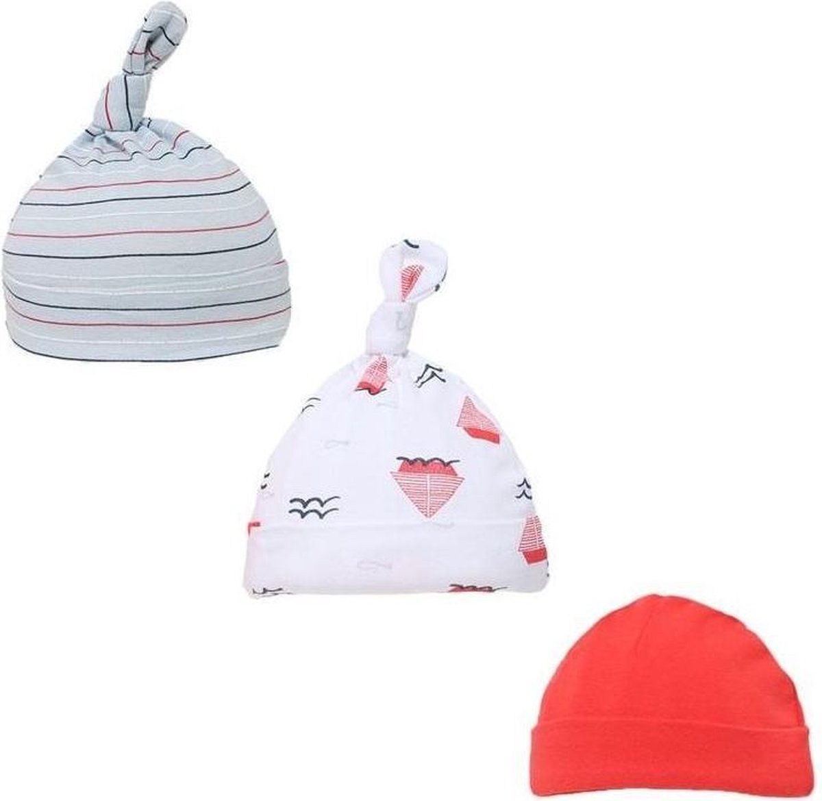 Soft Touch Babymutsjes Jongens Katoen Wit/grijs/rood 3 Stuks