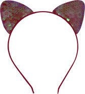 Jessidress Haarband Meisjes Haar diadeem met katten oren vol pailletten - Fushia